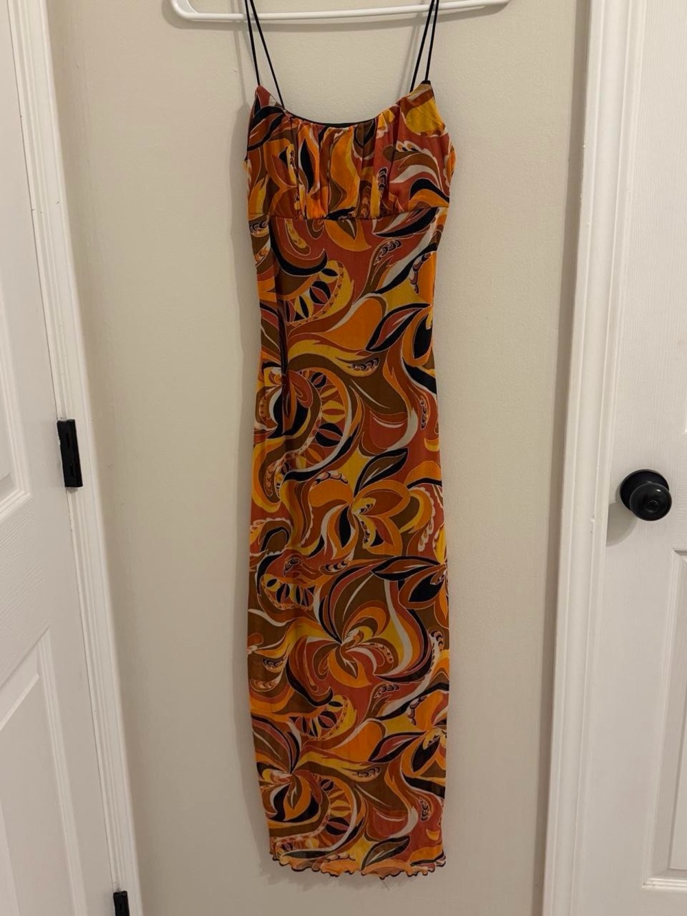 Slip maxi Dress in Orange Swirl Print